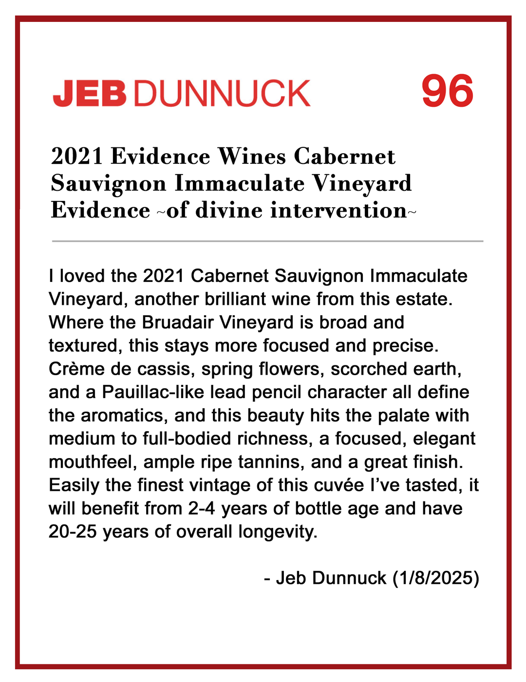 Evidence - of divine intervention - 2021 Coombsville Cabernet
