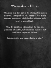 Evidence <br> ~ of the matter ~ <br> 2017 Mt. Veeder Cabernet Sauvignon