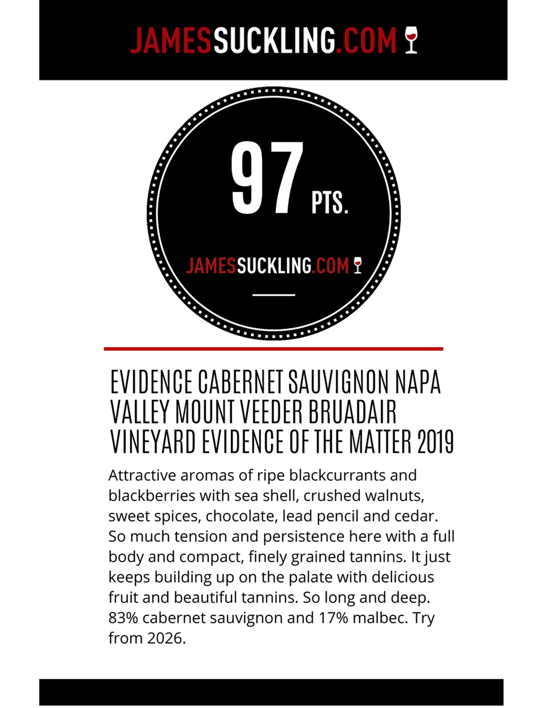 Evidence - of the matter - 2019 Mt. Veeder Cabernet Sauvignon