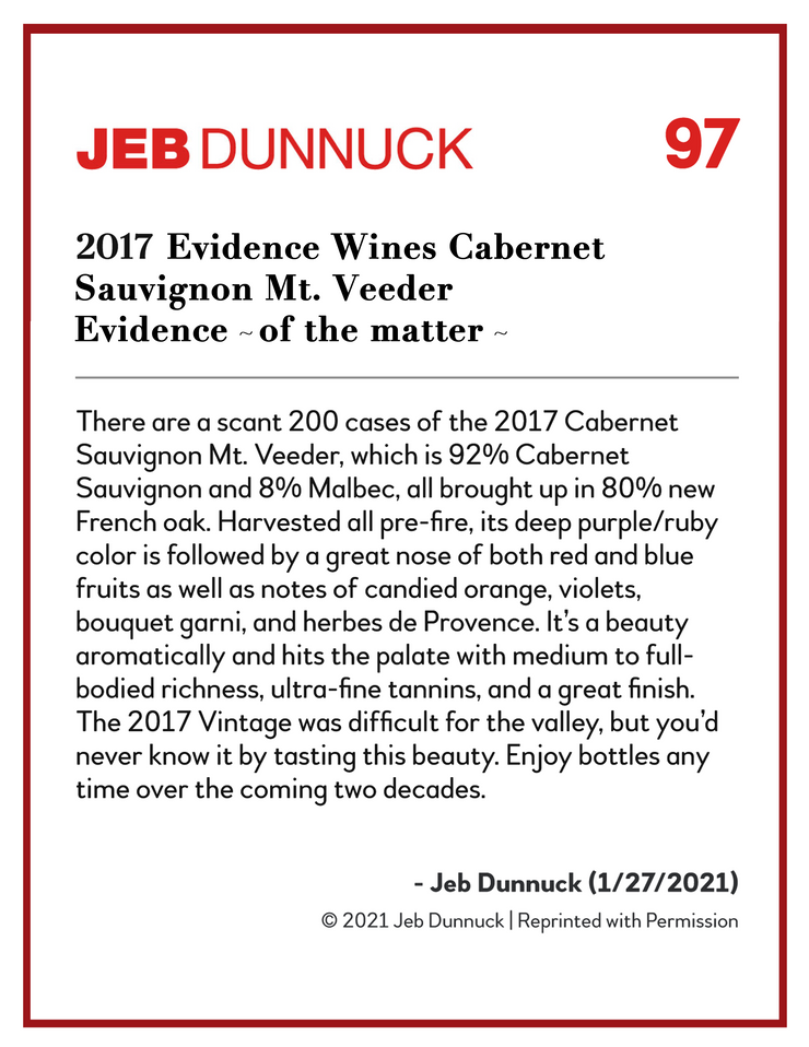 Evidence <br> ~ of the matter ~ <br> 2017 Mt. Veeder Cabernet Sauvignon