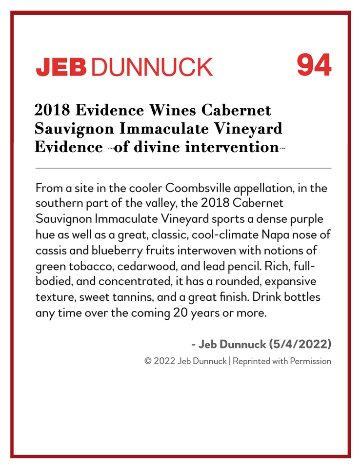 Evidence <br> ~ of divine intervention ~ <br> 2018 Coombsville Cabernet Sauvignon