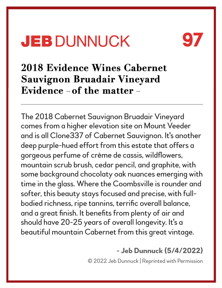Evidence <br> ~ of the matter ~ <br> 2018 Mt. Veeder Cabernet Sauvignon
