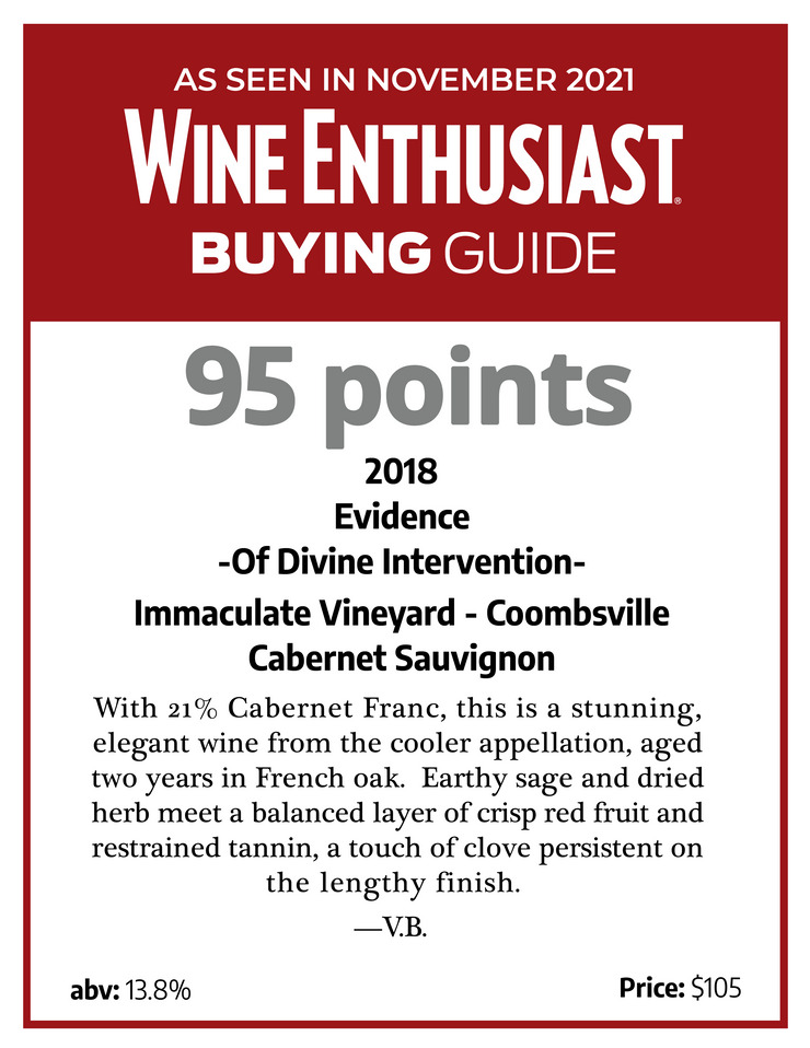 Evidence <br> ~ of divine intervention ~ <br> 2018 Coombsville Cabernet Sauvignon
