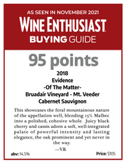 Evidence <br> ~ of the matter ~ <br> 2018 Mt. Veeder Cabernet Sauvignon