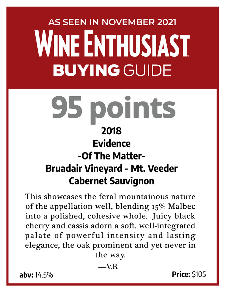 Evidence <br> ~ of the matter ~ <br> 2018 Mt. Veeder Cabernet Sauvignon